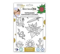 Grim'Tout - Tatouages Temporaires à Colorier avec les Feutres Adaptés - Cadeau Original pour Anniversaires, Loisirs Créatifs Pour Tous - Thème Traditionnel