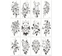 Tatouages Éphémères À Motifs Floraux Et Animaux Noirs, Résistants À L'Eau Et Longue Durée, Petits Tatouages Floraux Pour Les Bras. 9cm*16cm A157