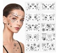Tatouages éphémères pour le visage, motif araignée, 10 feuilles de fards à paupières, autocollants pour les yeux et le visage, idéal pour un costume de carnaval