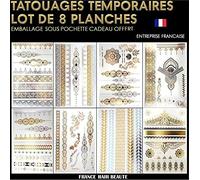 TATOUAGES EPHEMERES TEMPORAIRES METALLIQUES BRAS POIGNETS MAIN BRACELET BRAS PLUMES FLECHES DORE ARGENTE NON TOXIQUE (21cmX15cm). Waterproof. Emballage cadeau OFFERT EN PLUS.