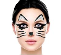 TATOUAGES ÉPHÉMÈRES VISAGE PAILLETÉ CHAT 20CM Noir