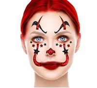 TATOUAGES ÉPHÉMÈRES VISAGE PAILLETÉ CLOWN 20CM Rouge, Bordeaux