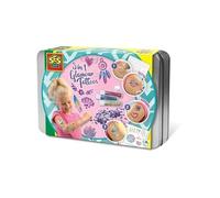 SES Creative | Coffret Tatouages 3 en 1 Fille dès 5 Ans | Métalliques, Paillettes et Diamants | Activité Manuelle Créative | Boîte Métallique | Jouet Neutre en CO₂ | Idée Cadeau Filles | 14155