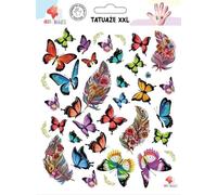 Tatouages lavables fantastiques pour enfants - papillons à plumes XXL, divertissement joyeux, créativité sans limites