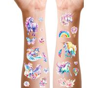 Tatouages Licorne Pour Filles, Lot De 12 Faux Tattoos Pailletés Pour Cadeaux D'anniversaire D'enfants, Tatouages Unicorn Doux Pour La Peau[Z3615]