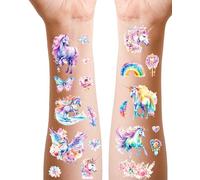 Tatouages Licorne pour Filles, Lot De 12 Faux Tattoos Pailletés pour Cadeaux d'Anniversaire d'Enfants, Tatouages Unicorn Doux Pour La Peau