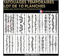 TATOUAGES MAORIS MARQUISIENS EPHEMERES TEMPORAIRES 10 PLANCHES NOIRES + 1 OFFERTES EN PLUS MOTIF MAORI NON TOXIQUE (20cmX12cm). Emballage cadeau OFFERT EN PLUS.