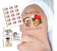 Tatouages personnalisés temporaires 1.2/1.6/1.9/2.4 pouces personnalisés tatouages nom logo visage photo pour adultes mariage anniversaire fête de la sainte-valentine visage amusant (Style 2)