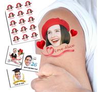 Tatouages personnalisés temporaires 1.2/1.6/1.9/2.4 pouces personnalisés tatouages nom logo visage photo pour adultes mariage anniversaire fête de la sainte-valentine visage amusant (Style 8)