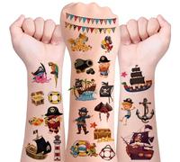 Tatouages Pirates pour Enfants, 10 Feuilles Tatouage Temporaire Enfant, Tatouages Enfants imperméables, Amusants Cartoon Faux Tatouages pour Fête de Pirates ou l'anniversaire Cadeau (E)