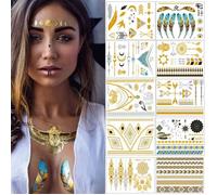 Tatouages Temporaires -10 Planches de Tatouages éphémères métalliques Étanche brillants motifs variés