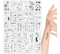 Tatouages temporaires - 30 tatouages 3D réalistes et sexy, mini-tatouages éphémères imperméables, longue tenue et hypoallergéniques (Noir)