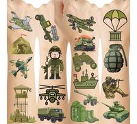 Tatouages temporaires de l'armée - Décorations d'anniversaire de l'armée, tatouages militaires, soldat, hélicoptère, réservoir, camion, cadeaux pour fête, festival, vacances, idée cadeau pour enfant,