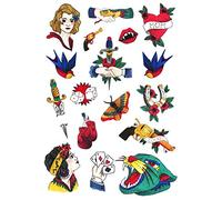 Tatouages Temporaires de TATSY, Vintage Oldschool Set, Désign Original et Oldschool, Divertissement, Fête, Tatuages Éphémère, Pour Homme et Femme, dessins uniques