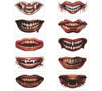 Tatouages temporaires D'Halloween - 10pcs Effrayants Autocollants Pour Le Visage | Tatouages réalistes De Grande Bouche Imperméables | Scary Face Spooky Makeup Alternative Pour Halloween P
