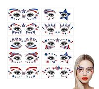 Tatouages temporaires Du 4 Juillet, 10 Feuilles Usa Face Tattoos Drapeau Américain Blue Blue Tatouage Patriotique Stickers, Décortions De Jour De L'indépendance