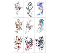 Tatouages Temporaires Imperméables Demi-Manche À L'Aquarelle, Papillon Foncé, Animal, Tigre, Lion, Tête De Loup 12 * 19cm A161