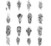 Tatouages temporaires imperméables et durables for demi-bras, motif tête de mort, banane, fleur, faux totem for femmes et hommes(16 pcs 01)