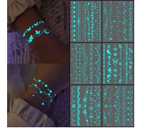 Tatouages Temporaires Lumineux-Stickers Étoiles, Lune et Papillon Fluorescents-Tatouages Éphémères pour Soirée,Mariage,Festival-G