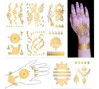 Tatouages Temporaires Métalliques Or, Tatouage temporaire pour femme, Body Art, 8 Grandes Feuilles (gold glitter-2)