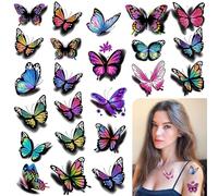 Tatouages Temporaires Papillons, 30 Pièces 3D Autocollants de Tatouage Papillon pour Visage et Corps, Tatouages Éphémères pour Femmes et Filles Carnavals, Anniversaires et Fêtes