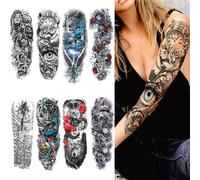 Tatouages Temporaires Pour Homme Femme Filles,8 Pcs Grand Manchette Tatouages Tattoo Étanche Bras Complet Autocollant Body Tattoo Sticker Tatouages Éphémères,Tigre,Lion,Crâne Mort