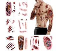 Tatouages Temporaires Réalistes, Motif Cicatrice, 8 Feuilles Tatouages temporaires Halloween Tatouage temporaire de maquillage corporel