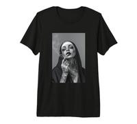 Tatouée Religieuse fumant Cigarette rebbelle Christ Jésus T-Shirt Haut de Gamme