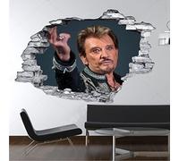 TATOUTEX Sticker Trompe l'oeil 3D Mur déchiré Johnny Hallyday au Revoir - Normal, L 30cm x H 20cm