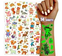 TatoYard Cadeaux Invités Anniversaire Enfants, 14 Feuilles Tatouages Lumineux Fluorescent Enfants, Petits Cadeaux pour Garcon Fille, Gadgets de Fête, Goodies Anniversaire Enfant (Animal)
