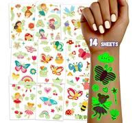 TatoYard Cadeaux Invités Anniversaire Enfants, 14 Feuilles Tatouages Lumineux Fluorescent Enfants, Petits Cadeaux pour Garcon Fille, Gadgets de Fête, Goodies Anniversaire Enfant (Papillon)