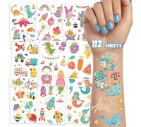 TatoYard Lot de 1120 tatouages à paillettes pour enfants, 112 feuilles de tatouages temporaires pour garçons et filles, récompenses pour salle de classe, accessoires de fête d'anniversaire de joueur