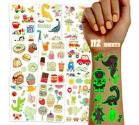 TatoYard Lot de 1120 tatouages phosphorescents pour enfants - 112 feuilles de tatouages pour garçons et filles - Récompenses de salle de classe - Accessoires de fête d'anniversaire de joueur