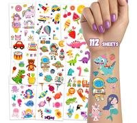 TatoYard Lot de 1120 tatouages pour enfants - 112 feuilles de tatouages temporaires pour enfants, autocollants pour garçons et filles, récompenses pour enfants en classe, accessoires de fête