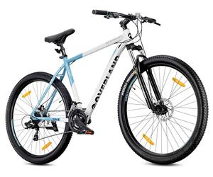 Tatra Bikes VTT 29 Pouces Overland pour Femmes et Hommes, Vélo Tout Terrain 29" - Cadre en Aluminium 21 Pouces, 21 Vitesses, Amortisseur, Freins à Disque - Blanc-Bleu