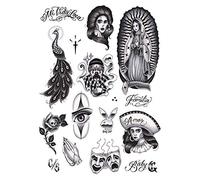 Tatsy, Chicano Set, Tatouage Temporaire, Autocollant, Pour Hommes Et Femmes, Faux Tatouages Corporels, Déguisement, Culture De Style Chicano, Gangsta Lowrider, Dessins Réalistes, Uniques