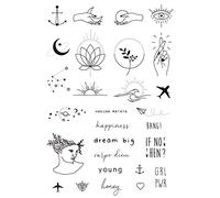 Tatsy The Simple Set, Tatouages Temporaires Imperméables pour Femme et Homme, Designs Originaux et Minimalistes, Étoiles, Ancre, Cœur, Mains et Écritures, Style Moderne et Urbain