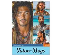Tattoo-Boys. Coole Jungs am Meer (Wandkalender 2026 DIN A2 hoch), CALVENDO Monatskalender: Männliche Stärke, Stil und Sinnlichkeit am Strand