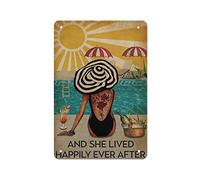 Tattoo Girl She Lived Happily Ever After Rétro Plaque en métal Affiche en métal Plaque de signalisation vintage Café Bar Maison Décoration extérieure Cuisine Fer Peinture Café Club Man Cave Plaque mur