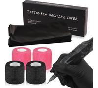 Tattoo Grip Cover Et Sacs Pour Stylos De Tatouage, 200pcs Noir Sacs De Stylo Jetable (6.5cm X 18cm) Et 4 Roll Tattoo Grip Tapes (5cm X 4.5m) Noir Rose Elastic Bandage Pour Tattoo Accessories