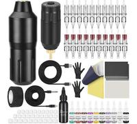 Tattoo Kit Tattoo Gun Wireless Rotary Tattoo Machine with Tattoo Power Supply Complete 20Pcs Cartridge Needles 10 Colors Inks Set