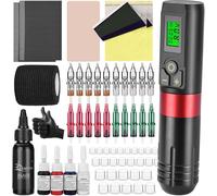 Tattoo Machine Kit Tattoo Pen Kit For Beginners Tattoo Kits With 20pcs Tattoo Cartridge Needles Ballpoint Tattoo Supplies Set (Red)[Z4627]