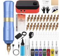 Tattoo Machine Kit With Power Supply 20pcs Tattoo Needle 7pcs Tattoo Ink 30ml Blue Algae Complete Kit Accessories For Beginners And Tattoos