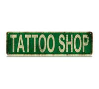Tattoo Shop - Plaque murale fine en métal amusante pour chambre à coucher, ferme, maison, bar, garage, grotte d'homme, cadeau 10,2 x 40,6 cm