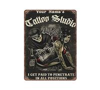 Tattoo Studio - Plaque en métal vintage avec motif tête de mort et inscription « I Get Paid to Penetrate in All Positions » - Cadeau amusant pour cuisine, salon, garage, maman, papa, 30 x 40 cm