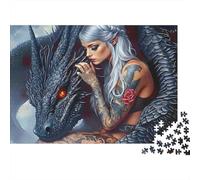 Tattooed Dragon Lover Puzzle for Adults & Age 14 Up: Elf Woman & Dark Dragon Fun Present & Activity for Home Gift 70x50cm/1000pcs