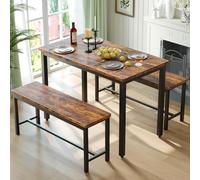 Tatub Ensemble de table de salle à manger pour 4 personnes, table de cuisine 3 pièces avec 2 bancs, ensemble de salle à manger peu encombrant pour coin petit-déjeuner et petits espaces, marron