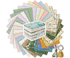 Tatuo 30 Pièces 25 x 25 cm Tissu en Coton Imprimé Lot de Tissu Carrés Floraux Patchwork de Couture de Matelassage en Coton à Motifs Assortis pour DIY(Printemps)