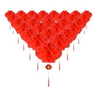 Tatuo 30 Pièces Lanterne Rouge en Papier Plastique Lanternes Rouges Suspendues pour Décoration de Fête du Printemps Chinoise de Mariage de Festival, 8,4 Pouces