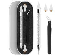 Tatuo Ensemble d'outils de sélection de strass pour peinture diamant à double tête avec 2 pointes de cire supplémentaires et 1 pince à épiler pour nail art (blanc)